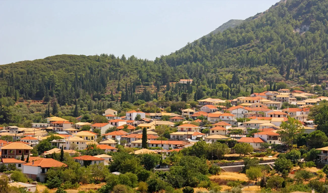 Panoramic view of Karya village in the mountains of Lefkada