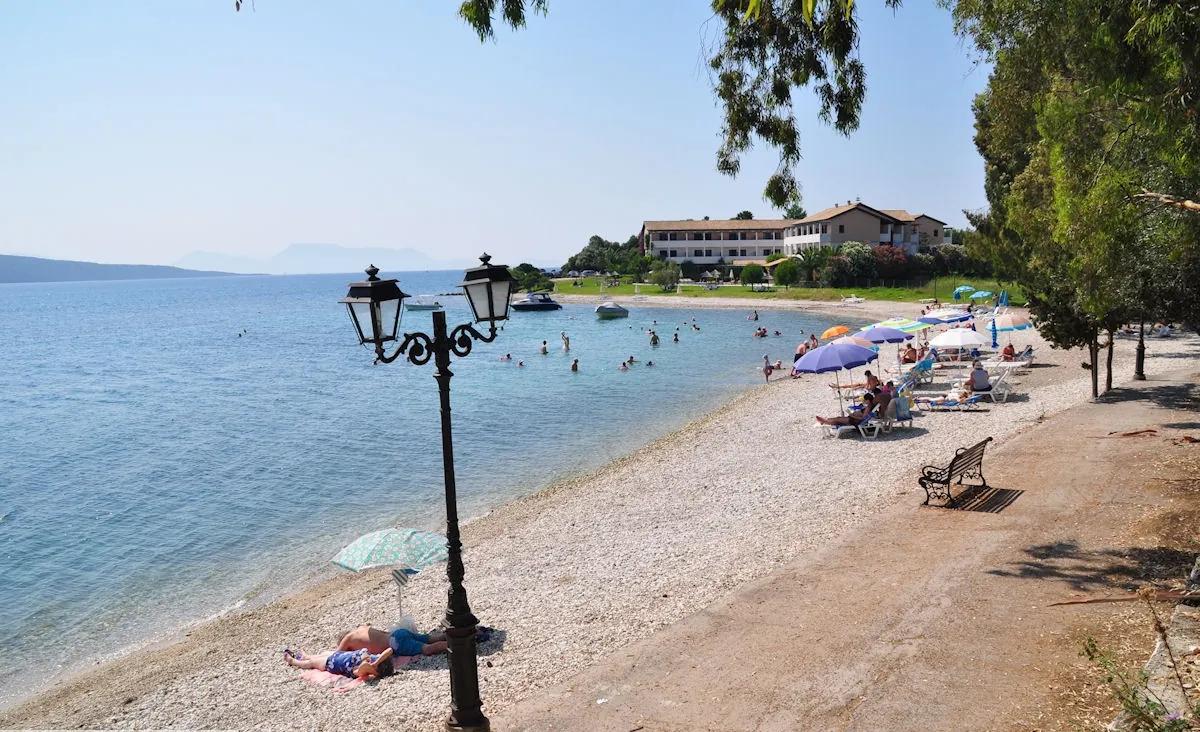 Lygia beach with calm waters on the east coast of Lefkada