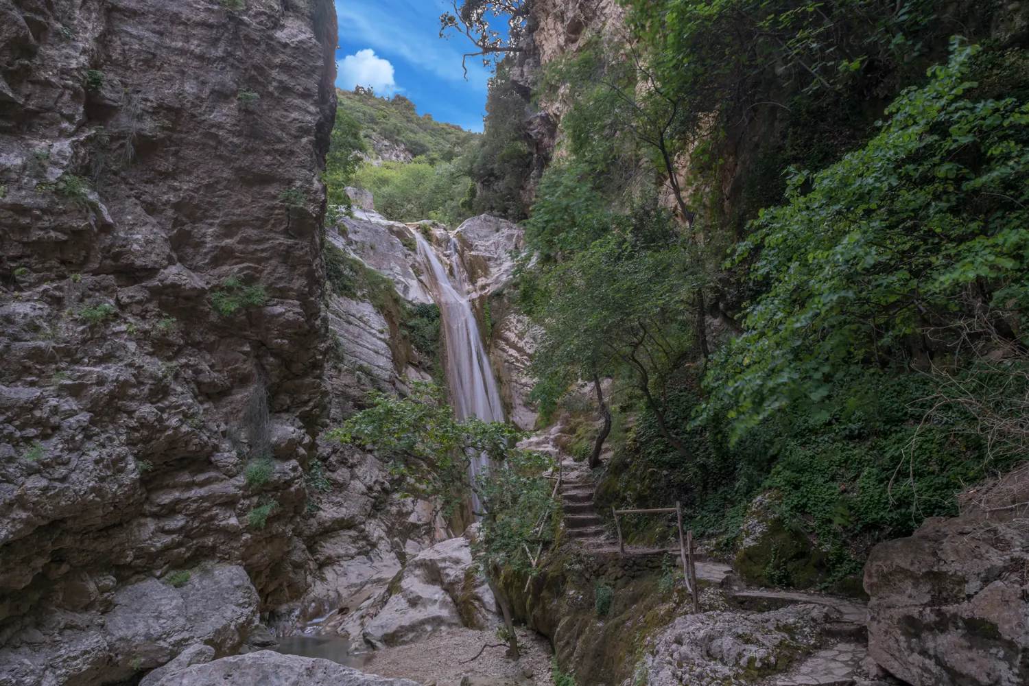 Nidri waterfalls surrounded by lush nature in Lefkada