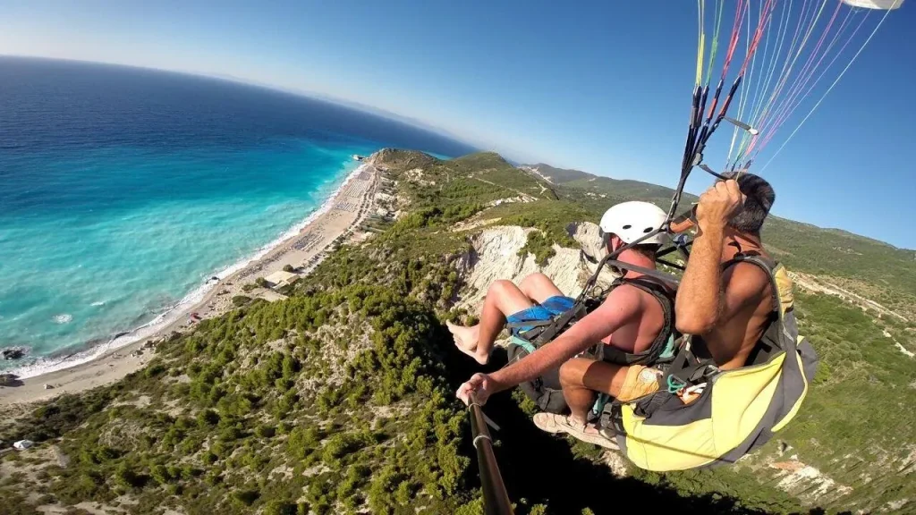 Paragliding over Kathisma Beach on Lefkada island