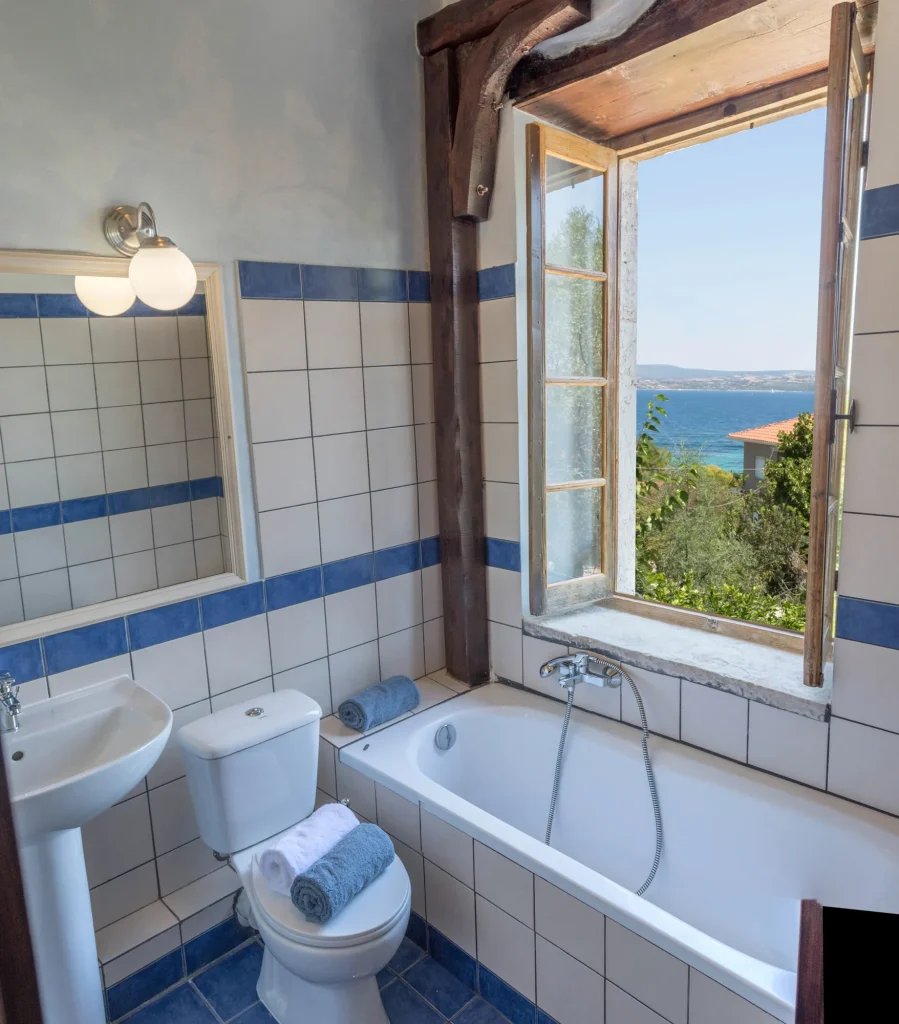 Ensuite Bathroom 1 corresponds to bedroom 1 of Villa Rocca in Nikiana, Lefkada