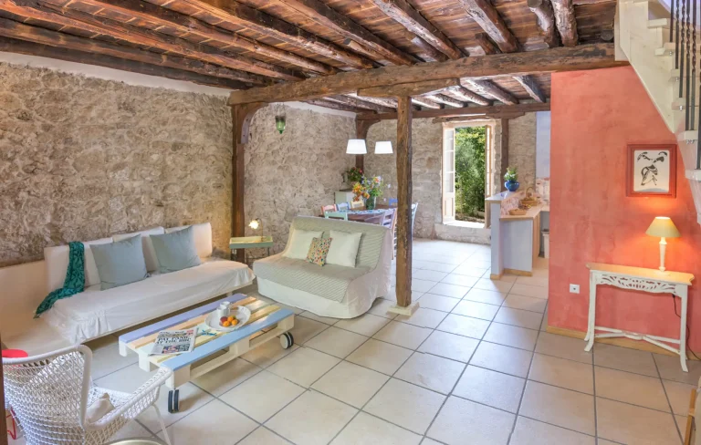 Living and Dining Room of Villa Rocca in Nikiana, Lefkada (first aspect)
